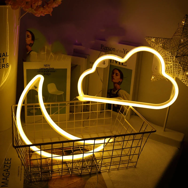 Star Cloud Moon  Neon Light Sign Lamp USB LED Night Lights Decoration for Home Wedding Bar Business Party  Xmas Gifts Neon Lamp