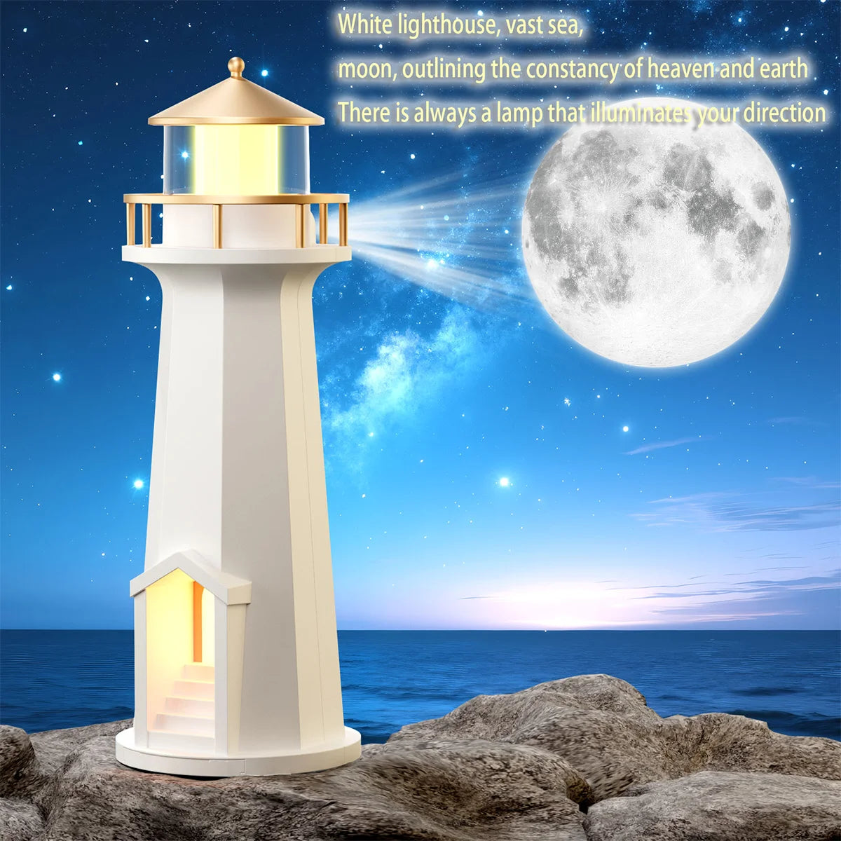 Rechargeable Lighthouse Moon Projector Night Light Lighthouses Ornaments Room Lighting Decorations Moonlight Bedroom Lamps Decor