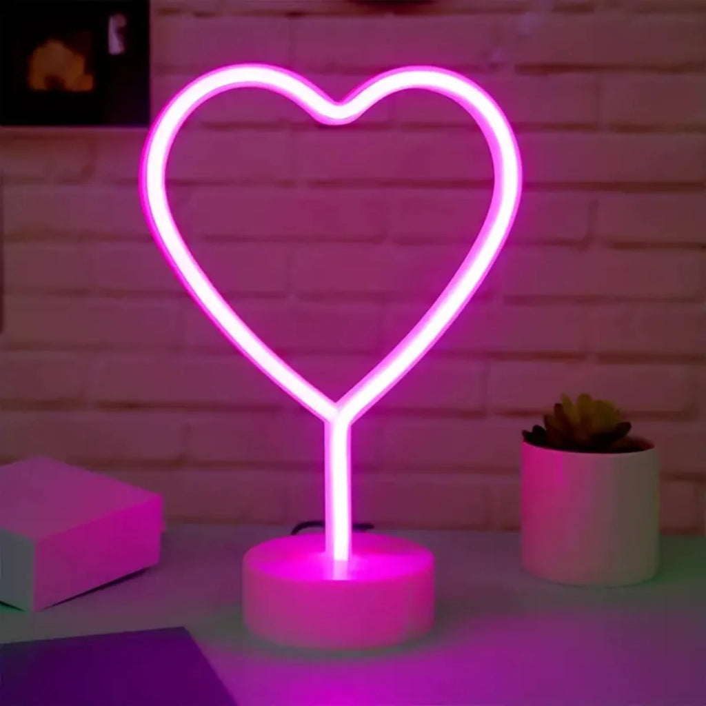 1pc Pink Neon Heart Light LED Neon Signs Night Light With Base Battery Powered Neon Table Light Suitable For Home Bedroom Party