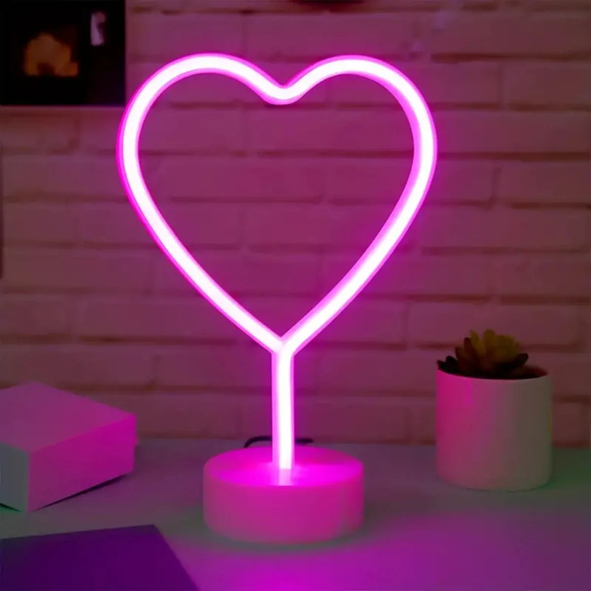 1pc Pink Neon Heart Light LED Neon Signs Night Light With Base Battery Powered Neon Table Light Suitable For Home Bedroom Party